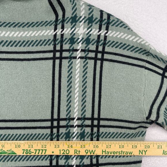 TAHARI Sweater M Plaid Mock Neck Pullover Viscose Blend Green - Picture 11 of 13